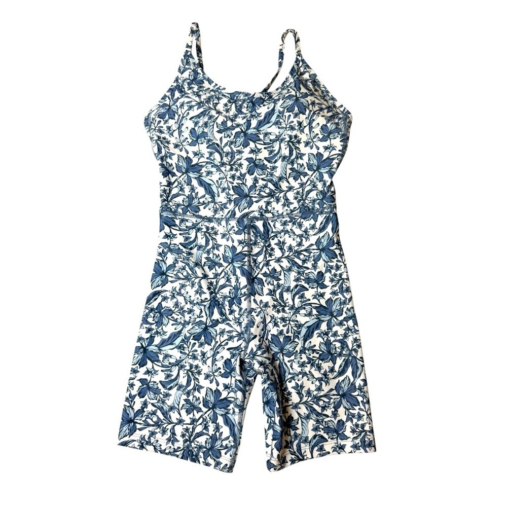 Sage Collective Women’s Workout Romper Blue Floral Print Size XS